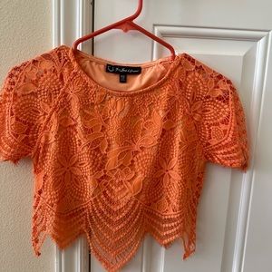 NWOT FOR LOVE AND LEMONS LUNA LACE CROP TOP TROPICAL ORANGE